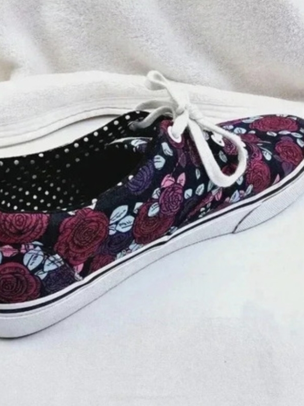 Vans Women's Black Canvas Sneakers with Pink & Purple Rose Print